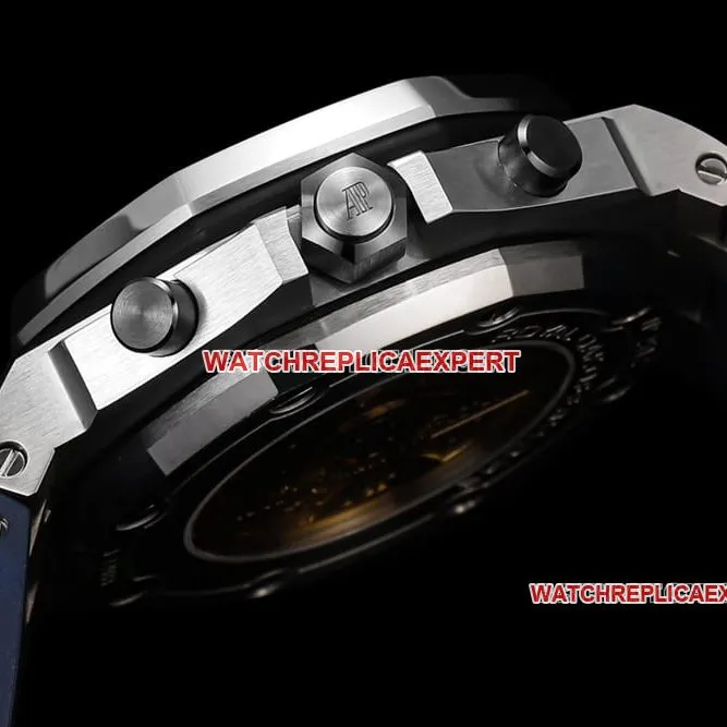 TW factory Audemars PiguetRoyal Oak offshore type 1:1top-tier replicablue dial rubber model 26470side live photo
