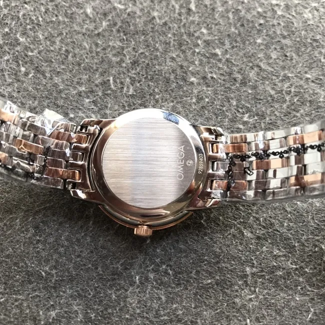 DK factory top-tier replicaOmega super a watch women's white dial gold steel bracelet natural real diamond butterfly series quartz watch front view