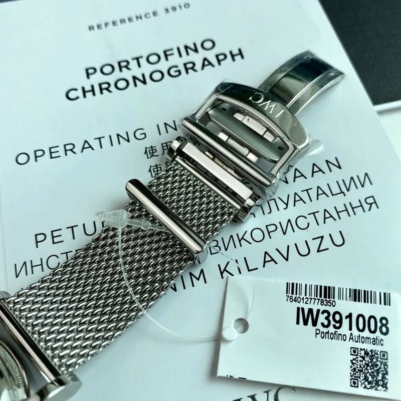 IWC Portofino Original Quality Steel Milanese Strap Swiss ETA 7750 Movement Black, White, and Blue - Front View