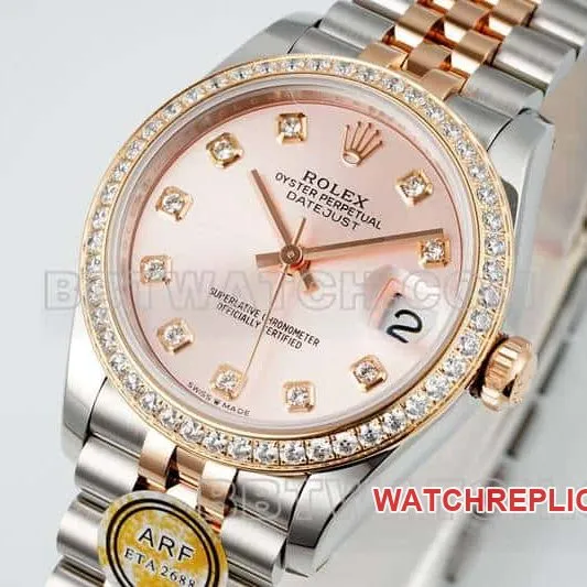ARF FactoryRolex log 1:1top-tier replicarose gold disc diamond bezel31mm intergold five-lattice chain link278381side live photo
