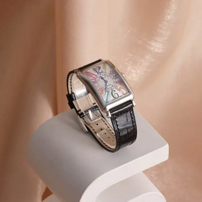 top-tier Frank Muller watch Long Island series leather strap ladies quartz white dial black belt clasp picture