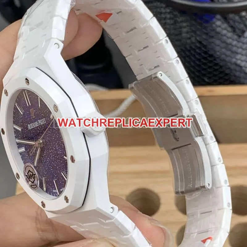 APS factory Audemars PiguetRoyal Oaktop-tier 1:1super starry sky disk white ceramic15500side live photo