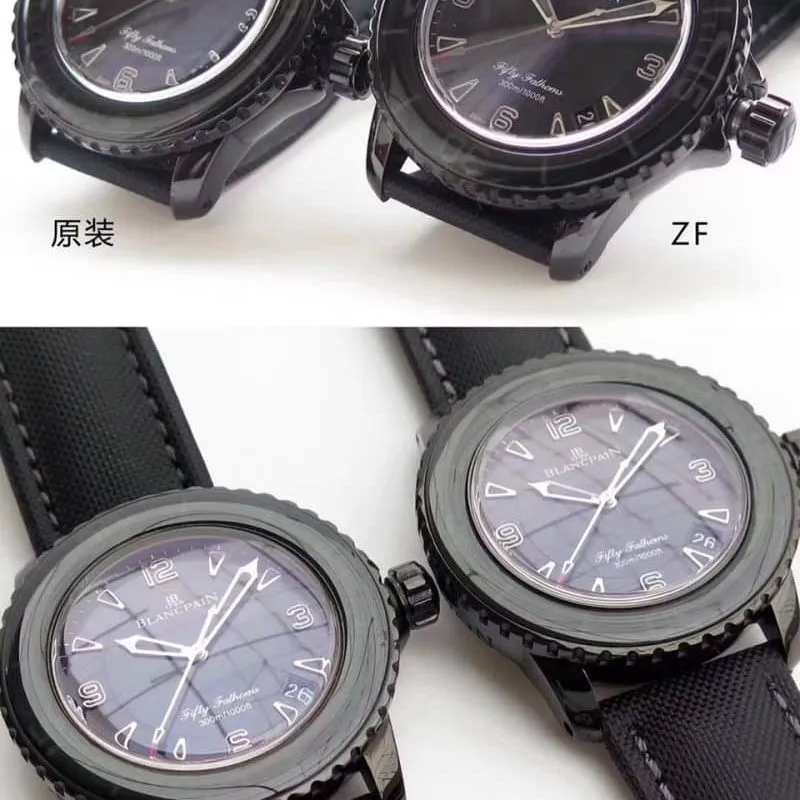 ZF Blancpain Fifty Fathoms 5015-11C30-52 Black Stealth Watch Genuine vs. Fake Comparison Review Movement Photo