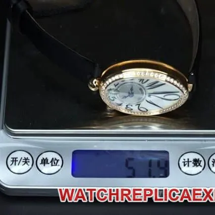 ZF Factorytop-tier watch Breguet Naples ladies' watchwhite dial black belt diamond-set mother-of-pearl full automatic movement watch front view