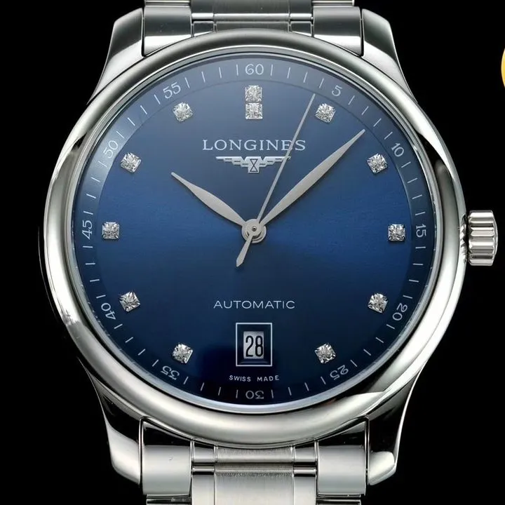 Longinestop-tiersuper watch master series men's mechanical blue watch side view