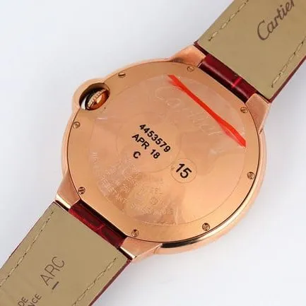V6 factory top-tier watch Cartier men's white dial red band blue balloon series automatic movementleather strap watch side view
