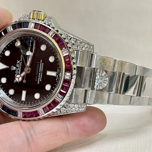 Rolextop-tier watch men's black dialsteel bracelet Rainbow Di mechanical watch front view