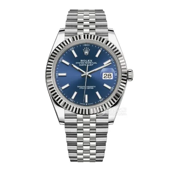 C factory Rolex log super cloneblue dial41mm five row link m126334-0002front live photo