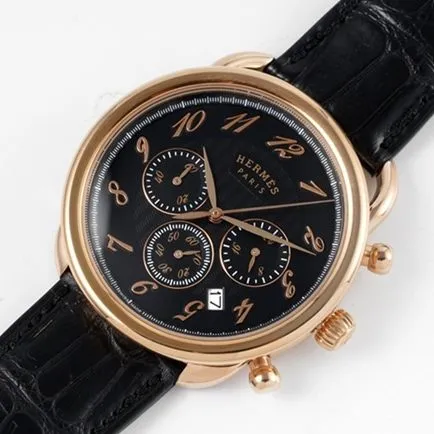 top-tier Hermès men's black dial black belt retro sentiment quartzleather strap watch side view