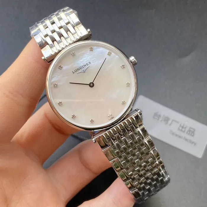 top-tier watch Longines couple watch white dialsteel bracelet Jialan series quartz watch front view