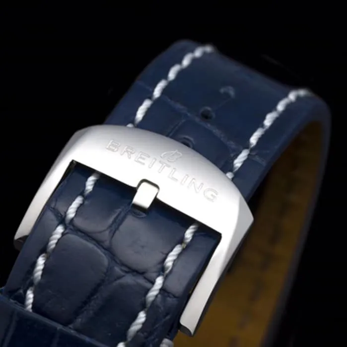 top-tier watch Breitling men's blue dial aviation chronograph1 series steel bracelet watch side view