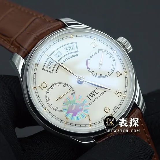 ZF FactoryIWC Portuguese watch men's annual calendar white dialleather strap model pictures and prices caseback live photo