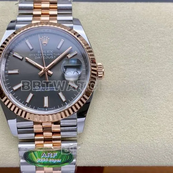 Rolex watch ARF FactoryDatejust gray plate 36mm rose goldsteel bracelet side live photo