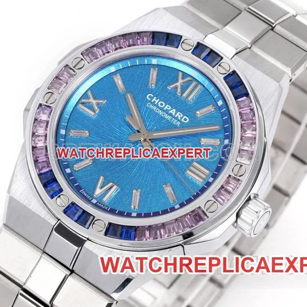 Chopard watch GH factory snow mountain proud wing 41mm blue dialsapphire crystaldiamond bezelsteel bracelet model side live photo