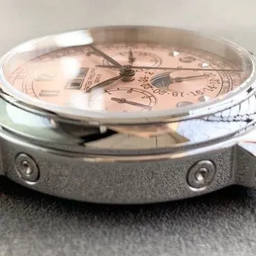 top-tier watch Patek Philippe men's pink plate brown belt super complex function series leather strap watch clasp picture
