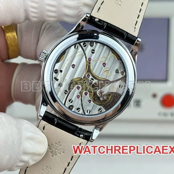 Patek Philippe collectible watch SDF factory classic silver gray plate nail pattern ring 39mmleather strap model side live photo