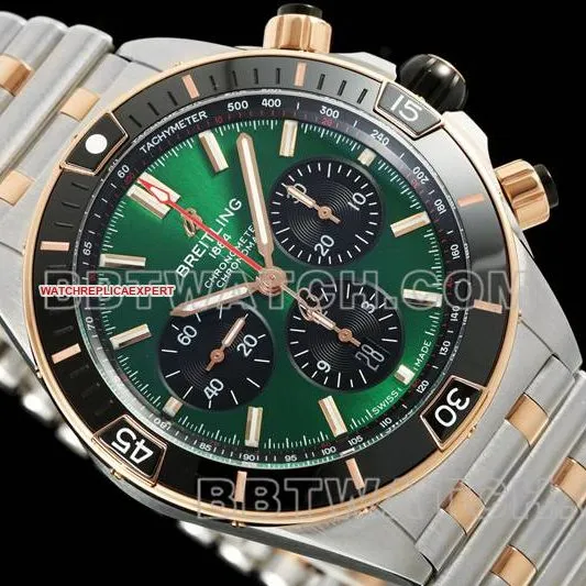 Breitling watch TF factory mechanical chronographgreen dial 44mm gold steel bracelet bracelet live photos