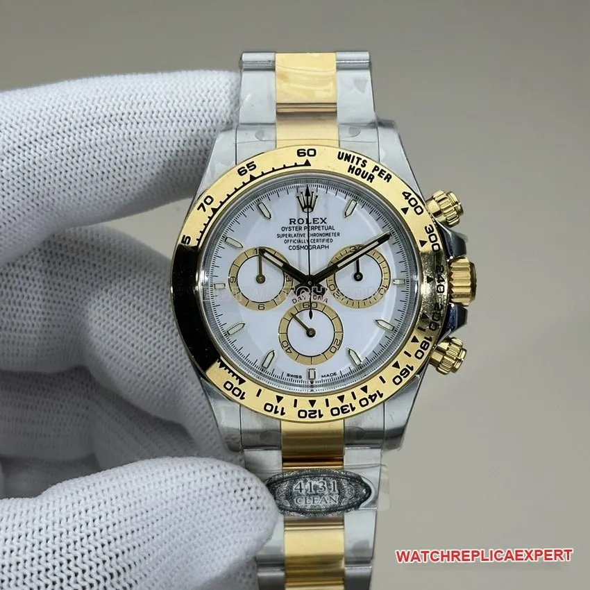Clean FactoryRolexDaytonasuper clonewhite dial gold steel bracelet model 126503clasplive photos