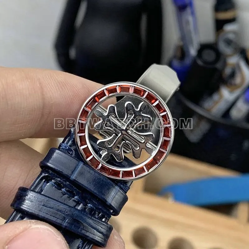 Patek Philippe collectible watch 3K Factory super complication timepiece blue dial red diamond bezelleather strap model braceletlive photos