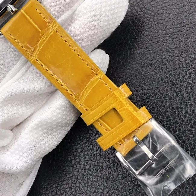 YFtop-tier watch Hermès white dial yellow belt quartzleather strap women's watch side view