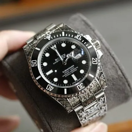 top-tier watch Rolex classic Black Submariner special edition carved detail shots
