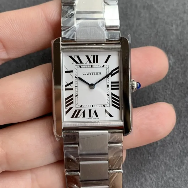 K11 factory top-tier watch Cartier tank series women's white dialsteel bracelet automatic movement watch side view