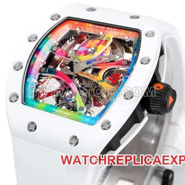 Richard Mille men's 1:1super graffiti tourbillon white rubber RM 68-01front live photo