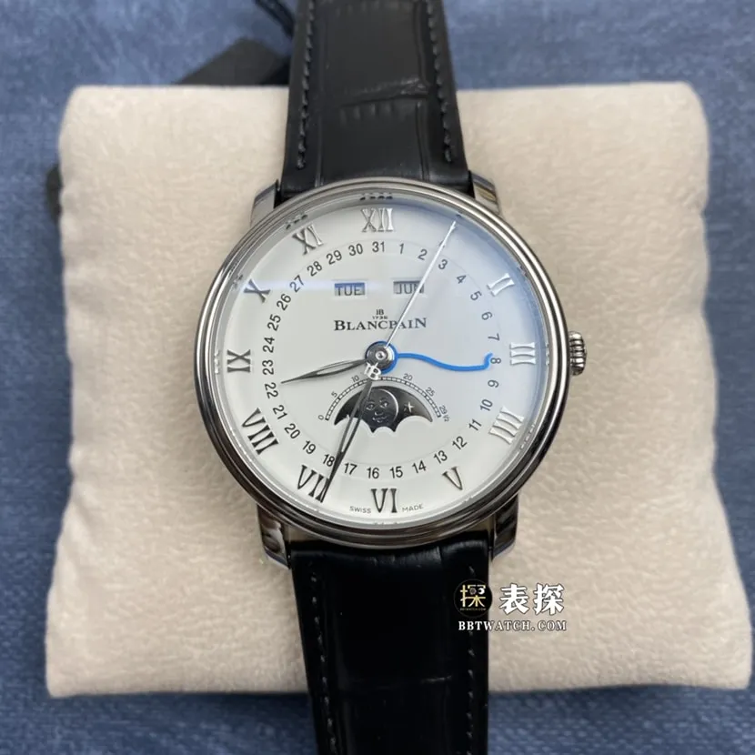 OM FactoryBlancpain classic top-tier 1:1super watch men's white dialmoon phaseleather strap picture and price side live photo