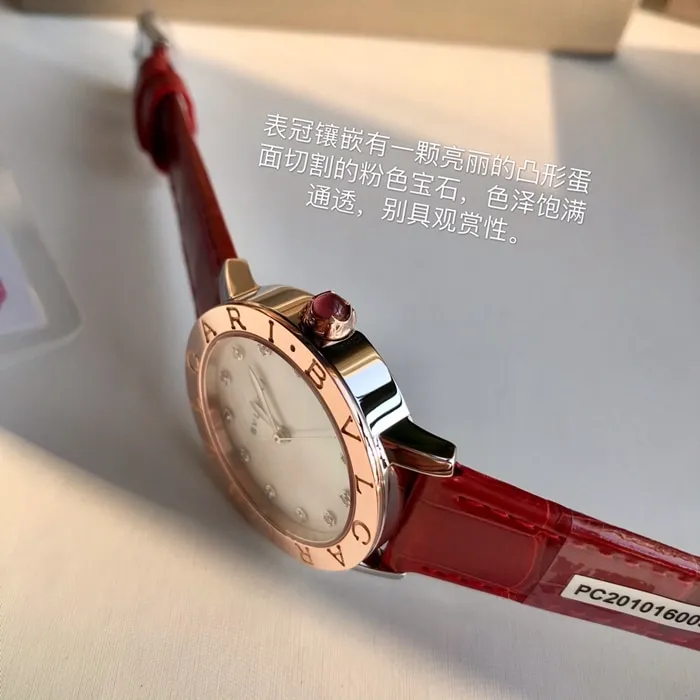 top-tier watch Bvlgari women's white dial automatic movementleather strap watch back cover picture
