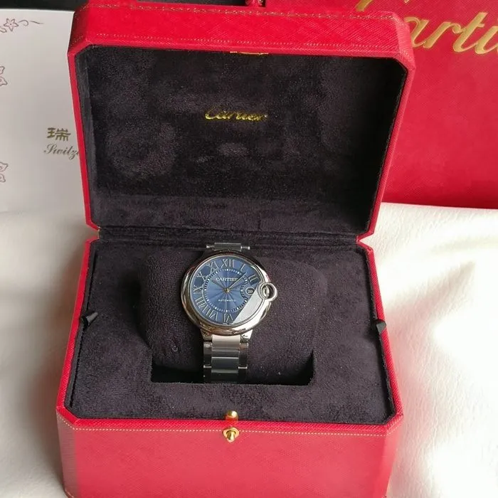 top-tier watch Cartier men's blue dial blue balloon mechanical steel bracelet watch front view