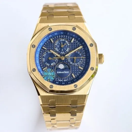 Audemars Piguettop-tier watch men's blue dial gold steel braceletRoyal Oak26574ST series mechanical watch side view