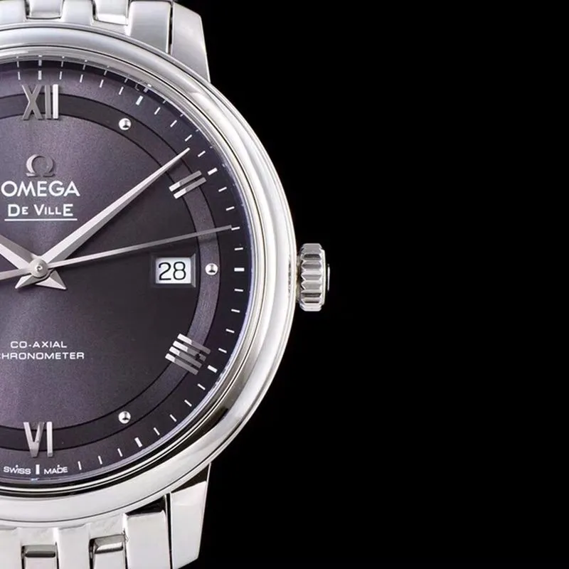 replicaOmega watch De Ville series men's mechanical ultra-thin watch temperament gray white steel detail shots