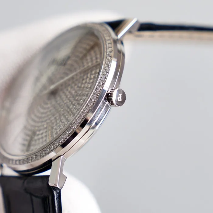top-tier watch Piaget men's gray plate Altiplano series automatic movementleather strap watch front view