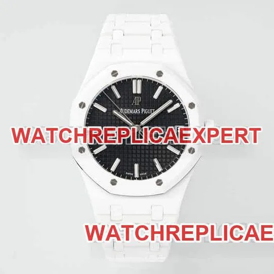 APS factory Audemars PiguetRoyal Oak1:1super cloneblack dial white ceramic15500caseback live photo
