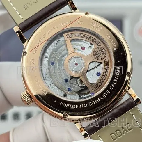 collectible watch Portofino GR factory IWCrose goldwhite dial brown leather strap model side live photo