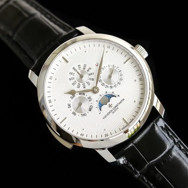 Vacheron Constantintop-tier watch men's white dial black belt loft craftsman series leather strap watch detail shots