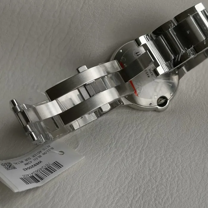 top-tier watch Cartier men's white dial blue balloon series steel bracelet watch front view