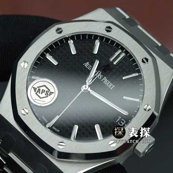 APS factory Royal OakAudemars Piguet1:1replica watch black dialsteel bracelet model 15500ST.OO.1220ST.03clasplive photos