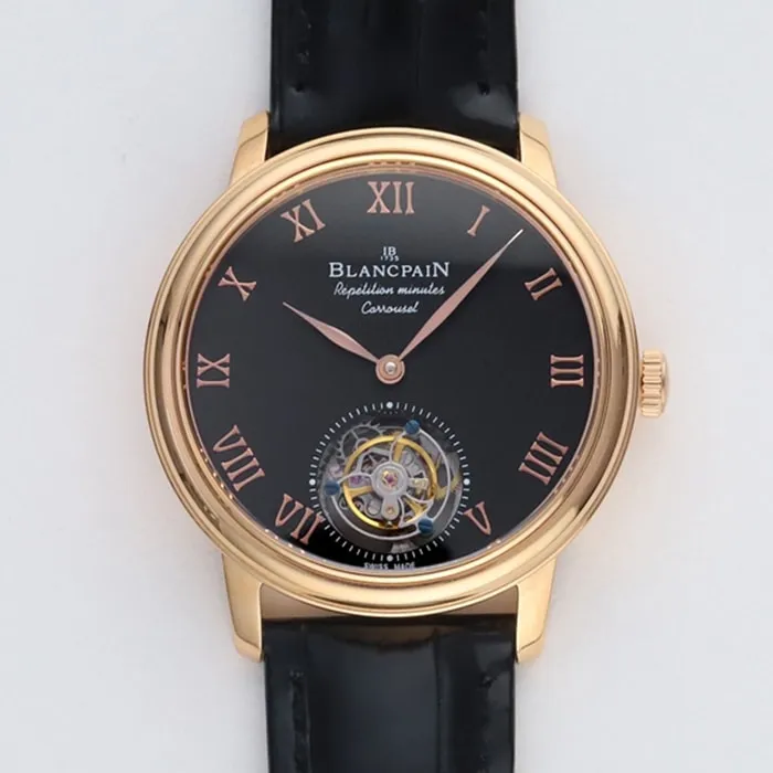 Top-tier watch Blancpain men's black dial Art Master series leather strap watch movement picture