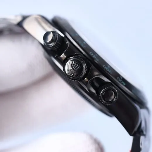 Rolex watch fully automatic movement men's white dialsteel braceletBLAKEN carbon black di detail shots