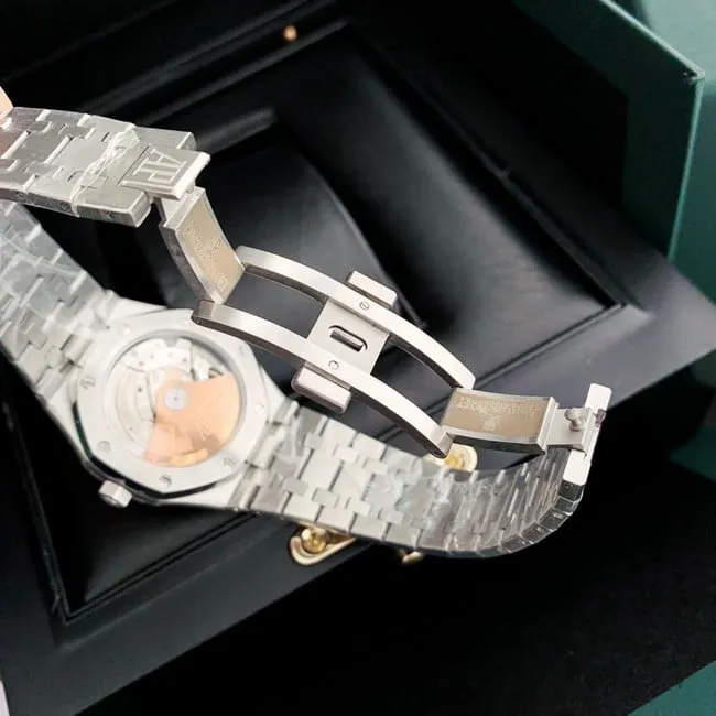 top-tier real diamond replicaAudemars PiguetRoyal Oak37MMblack dial women's watch front view
