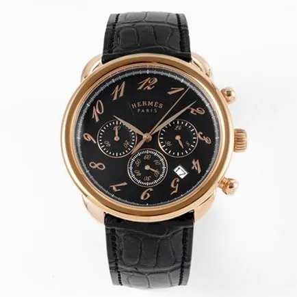 top-tier Hermès men's black dial black belt retro sentiment quartzleather strap watch side view