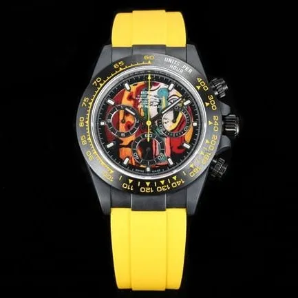 TW factory top-tier replicaRolexDaytona men's black dial yellow rubber strap full automatic movement watch side view