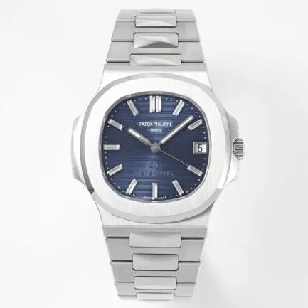 top-tier watch Patek Philippe Nautilus 40th anniversary white steel blue bottom men's mechanical watch front view