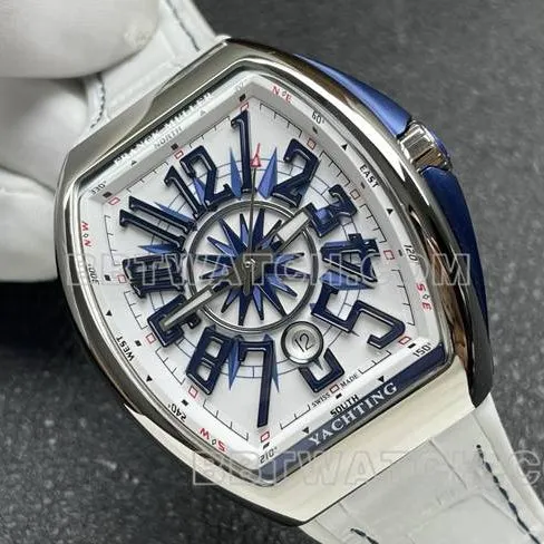 1:1replica watch V45 Franck Muller ABF factory white dial white leather braceletside live photo