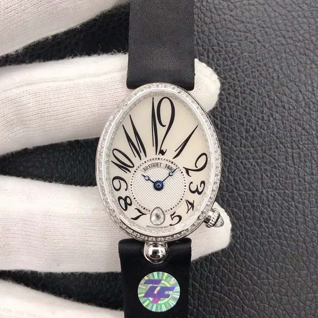 ZF Factory Breguet top-tier watch women's white dial black belt Queen of Naples series mechanical watch side view