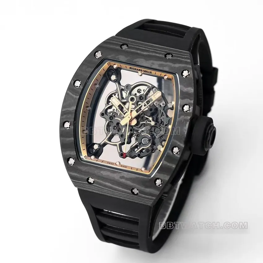 BBR factory Richard Mille men's hollow plate golden inner ring RM055 carbon fiber braceletlive photos