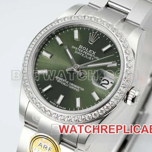 ARF FactoryRolex log 1:1super clonegreen dialdiamond bezel stick hour markers 31mm three grid link 278384side live photo