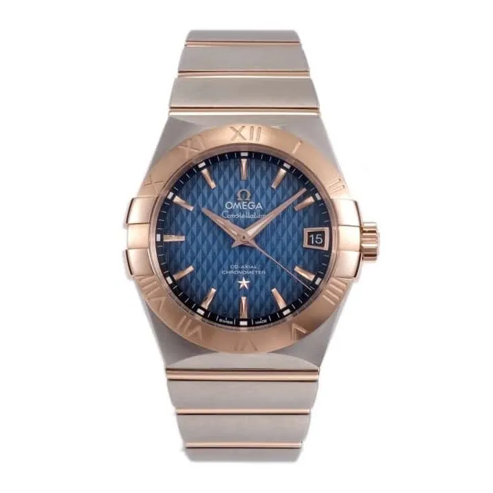 Omega1:1 vs constellation temperament blue dial8500 mechanical watch back view