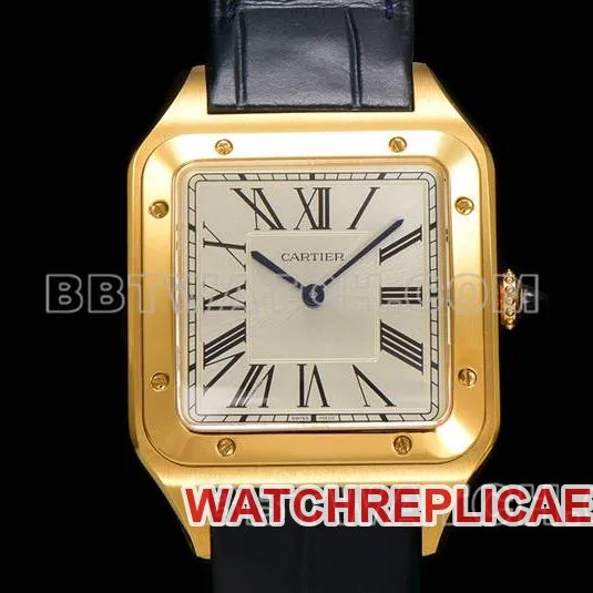 Cartier collectible watch F1 factory Santos white dialyellow gold case leather strap model side live photo